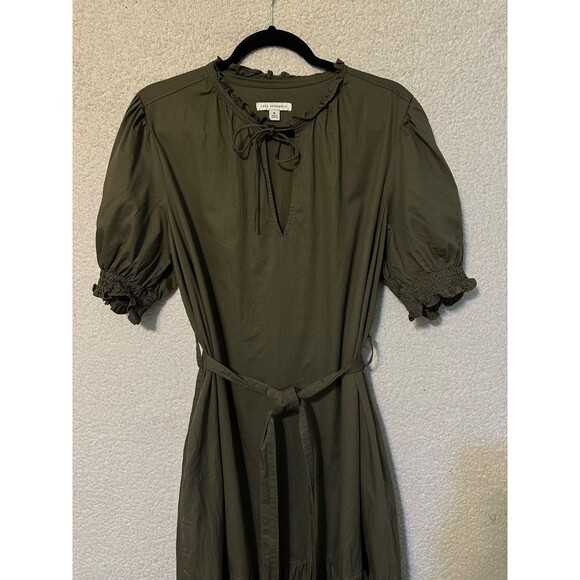 Free Assembly Ruffle Neck Belted‎ Midi Dress Short Sleeve Green XL - Picture 2 of 15